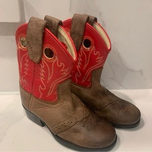Kids Old West Cowboy Cowgirl Western Brown Red Leather Boots 6 New